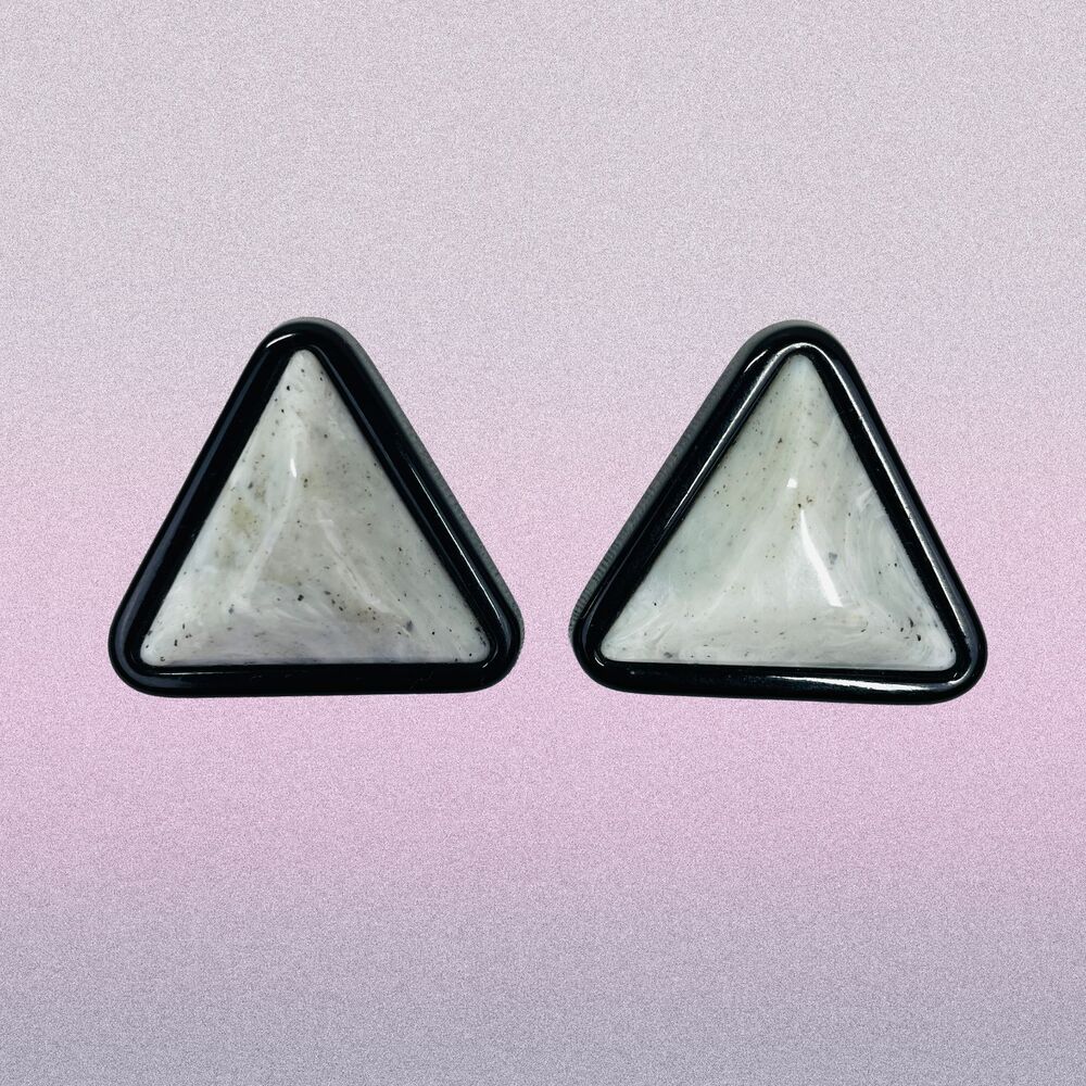 Vintage 80s Earrings Clip On Earrings Gray Black Modern Chunky 80s VTG Earrings
